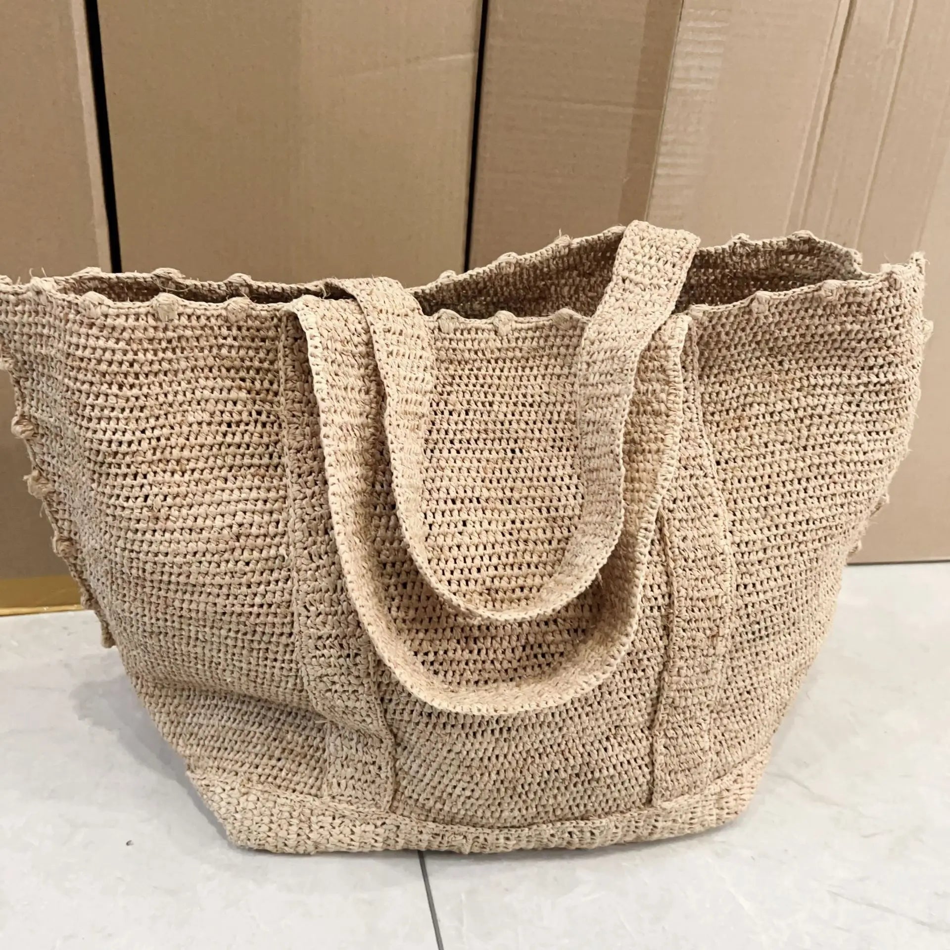 Bohemian Raffia Straw Bag – Handmade Summer Tote Brownstick