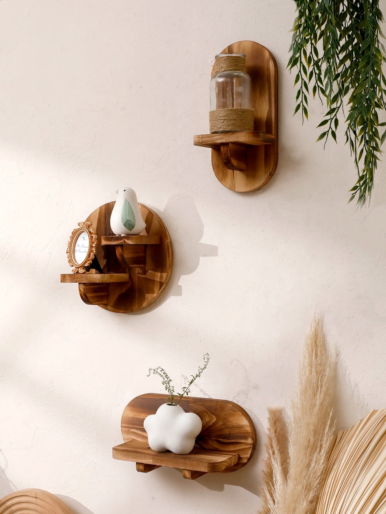 Oval Wooden Wall Shelf Brownstick