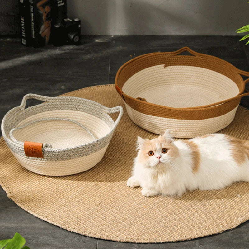 All-Season Cozy Season Cozy Handmade Rattan Woven Cat Bed Brownstick