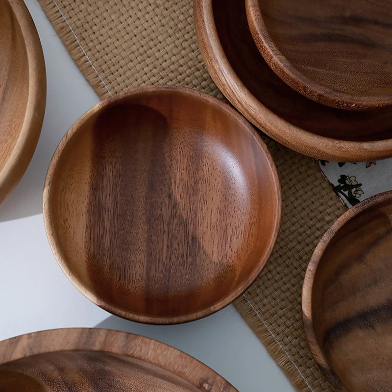 Classic Round Handmade Acacia Wood Salad Bowl Brownstick