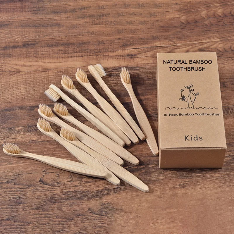 Bamboo Toothbrush Set – 10pcs Eco-Friendly Biodegradable Oral Care Brownstick