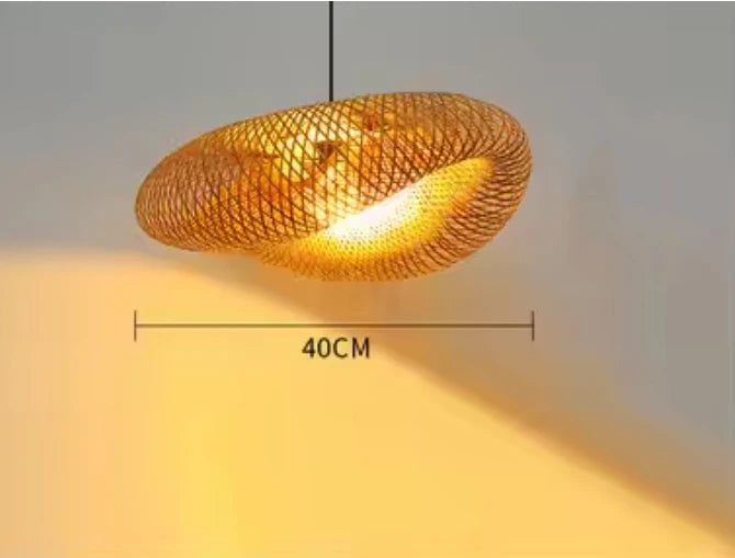 Bamboo Woven Chandelier Lamp – Handmade Pendant Ceiling Light Brownstick