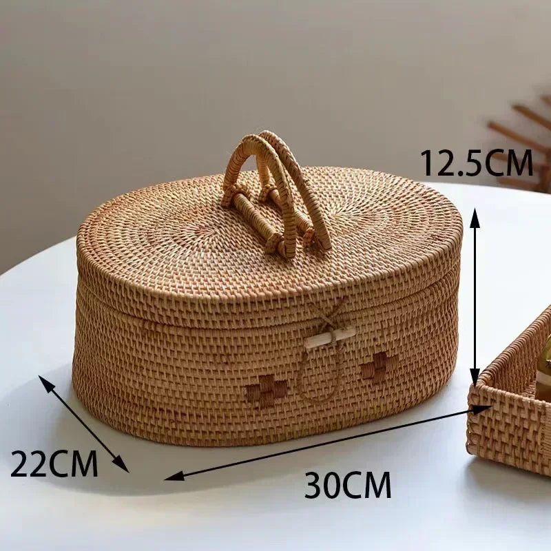 Handwoven Rattan Storage Box with Handle Picnic & Kitchen Brownstick
