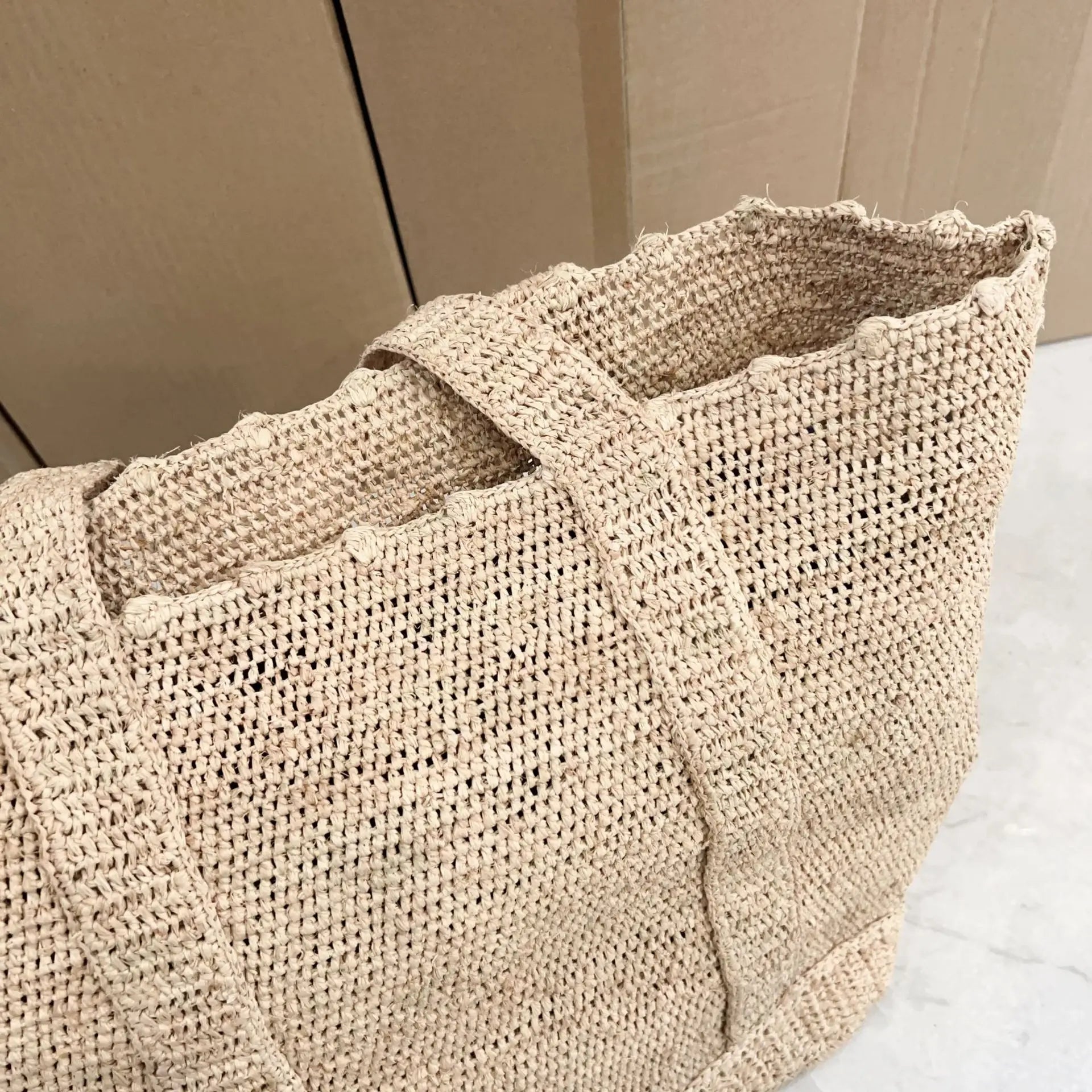 Bohemian Raffia Straw Bag – Handmade Summer Tote Brownstick