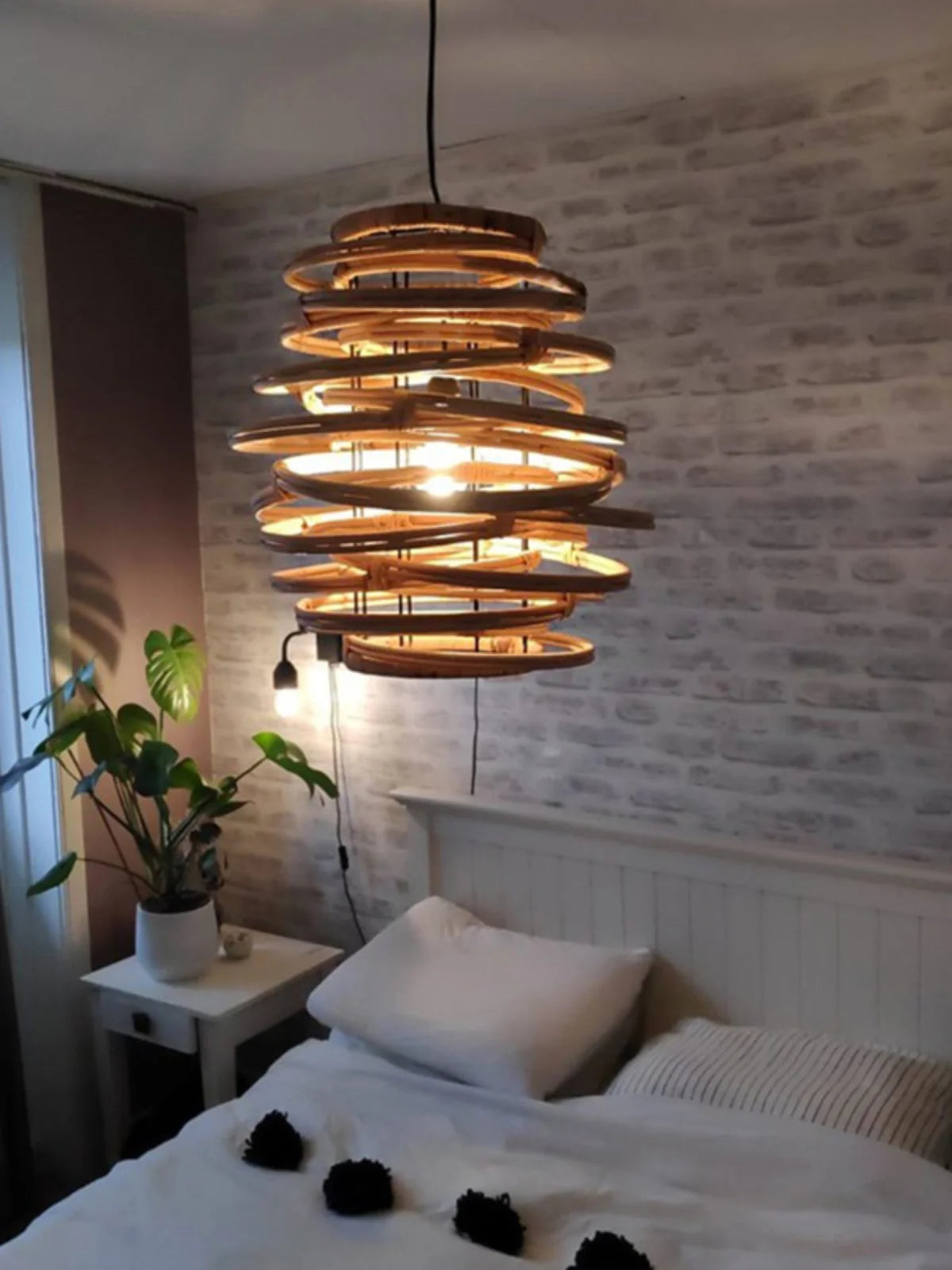 Modern Japanese Wicker Pendant Light – Rattan LED Chandelier Brownstick
