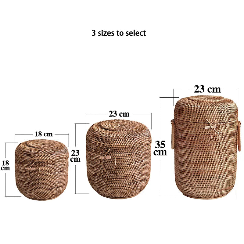 Handwoven Rattan Storage Box with Lid – Tea & Snack Organizer Brownstick