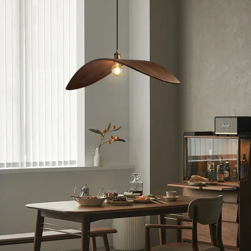 Wabi Sabi Walnut Pendant Lamp – Japanese Zen Chandelier Brownstick