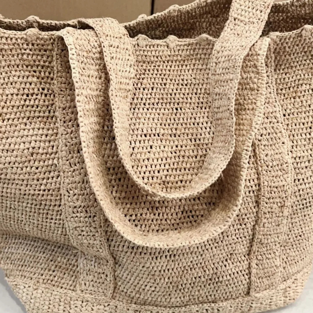 Bohemian Raffia Straw Bag – Handmade Summer Tote Brownstick