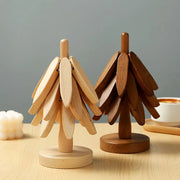 4PCS Wooden Tree-Shaped Heat Resistant Trivets Brownstick