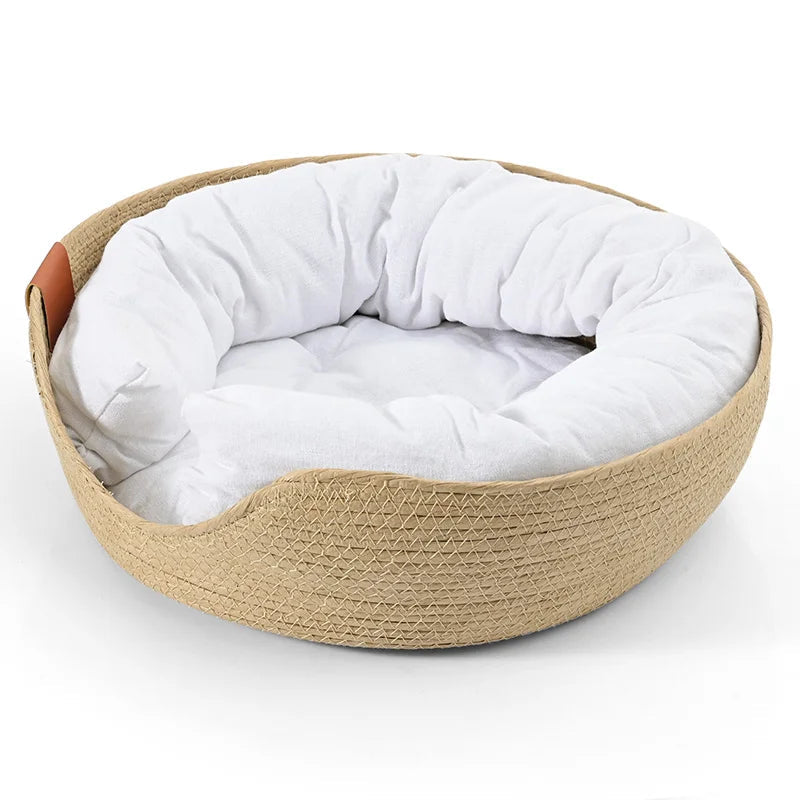 Handmade Bamboo Pet Bed – Cozy Cat & Dog Nest with Cushion Brownstick