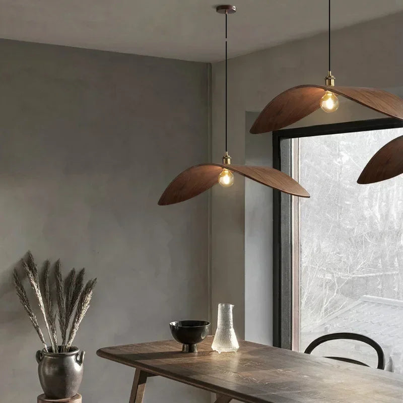 Wabi Sabi Walnut Pendant Lamp – Japanese Zen Chandelier Brownstick