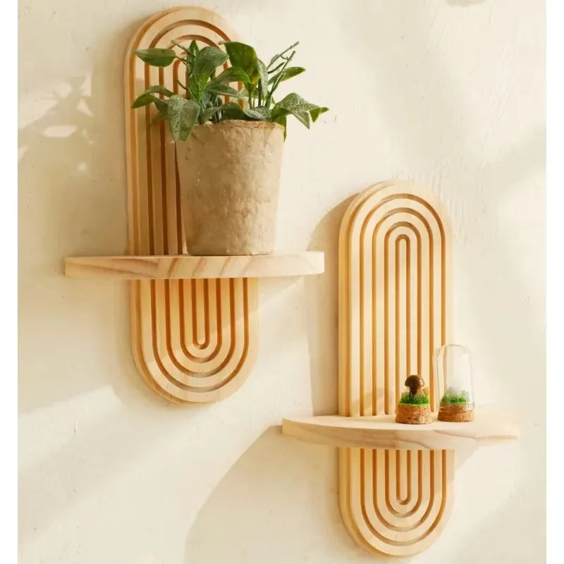 Boho Wooden Wall Shelves Brownstick