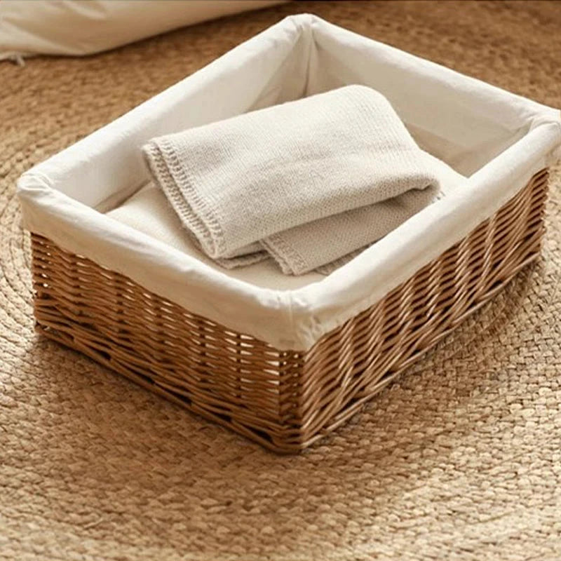 Handwoven Rattan Wicker Storage Basket with Lining Brownstick
