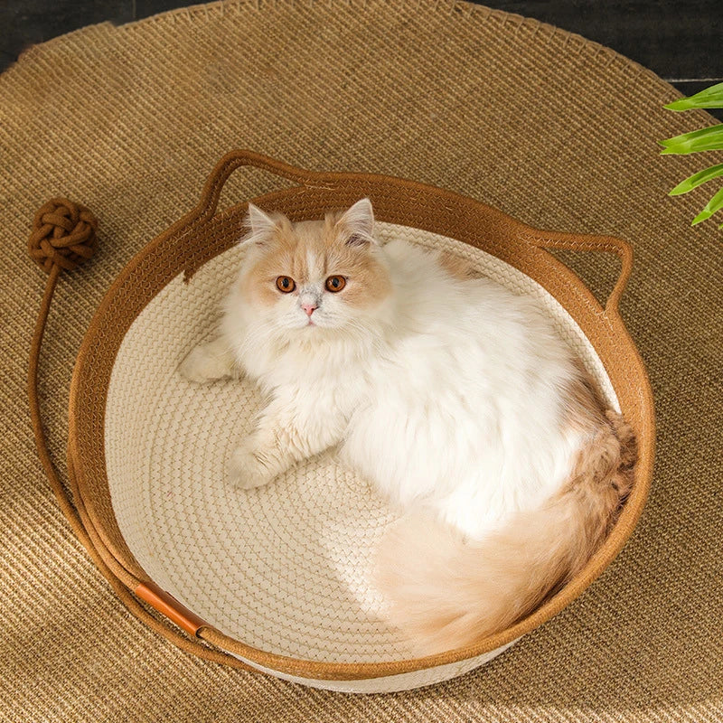 All-Season Cozy Season Cozy Handmade Rattan Woven Cat Bed Brownstick