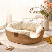 Handmade Bamboo Pet Bed – Cozy Cat & Dog Nest with Cushion Brownstick