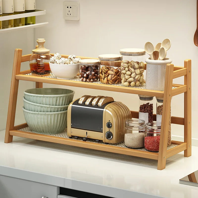 2-Layer Bamboo Organizer Shelf – Spice, Bathroom & Counter Rack Brownstick