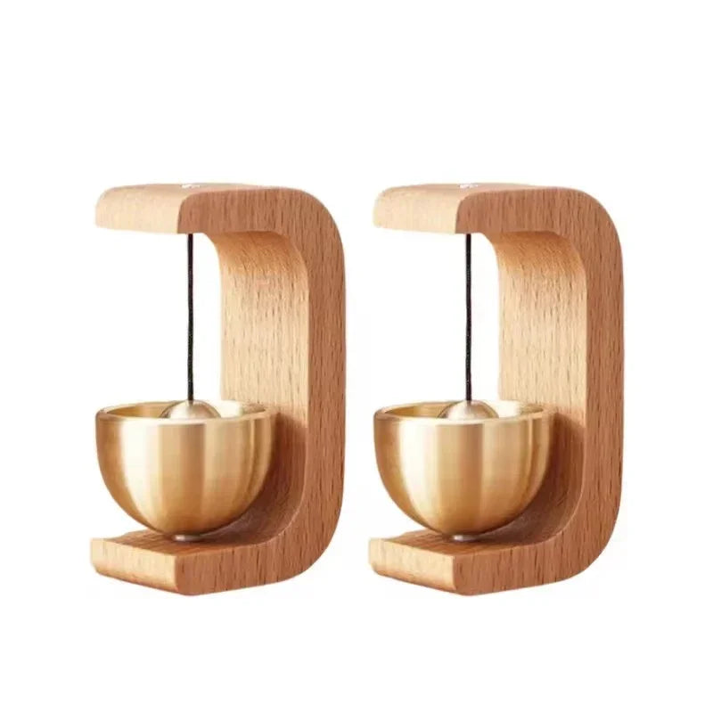 Magnetic Wooden Doorbell with Brass Wind Chimes – Set of 2 Brownstick