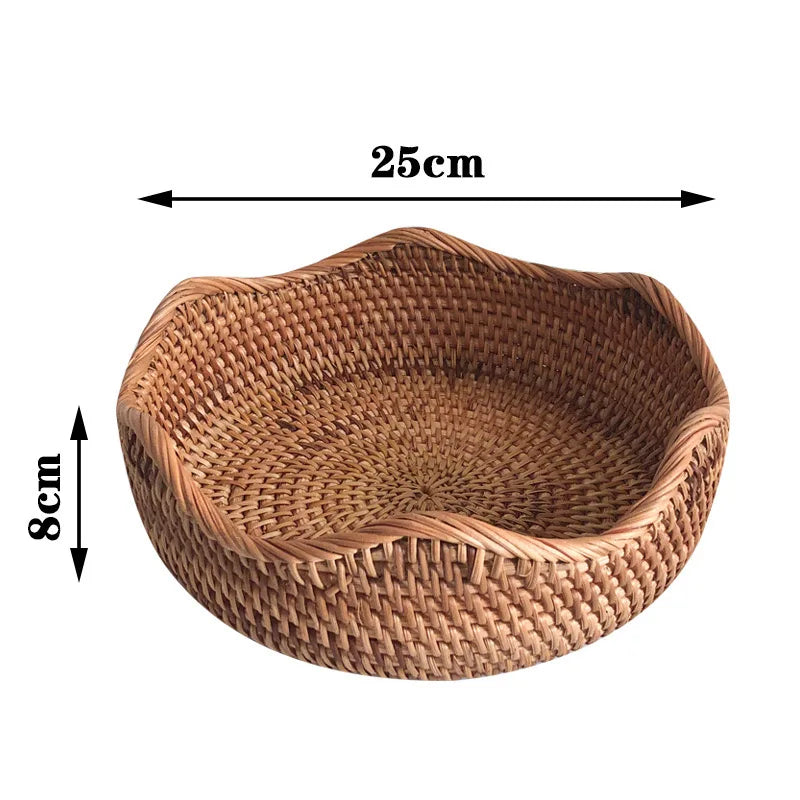 Round Rattan Woven Basket – Rustic Fruit & Bread Organizer Brownstick
