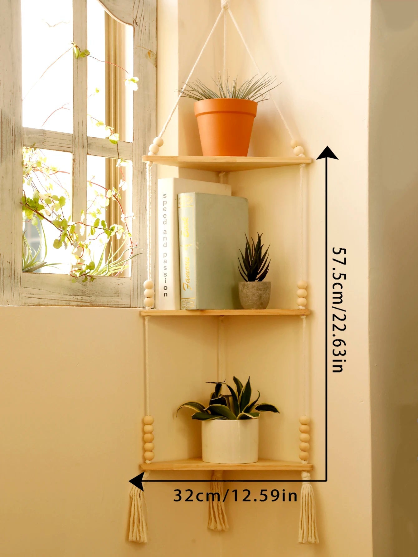 1–3 Layer Macrame Corner Shelf Brownstick