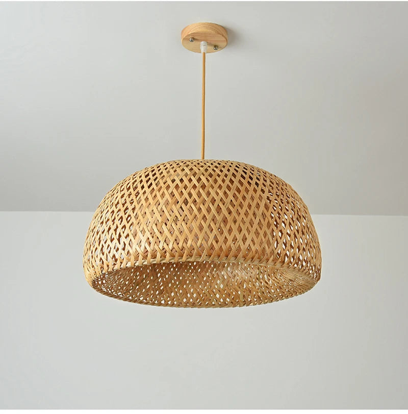 Vintage Handwoven Bamboo Pendant Lamp – Yellow Shade E27 Brownstick