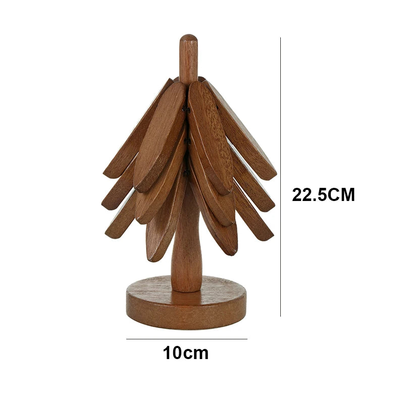 4PCS Wooden Tree-Shaped Heat Resistant Trivets Brownstick