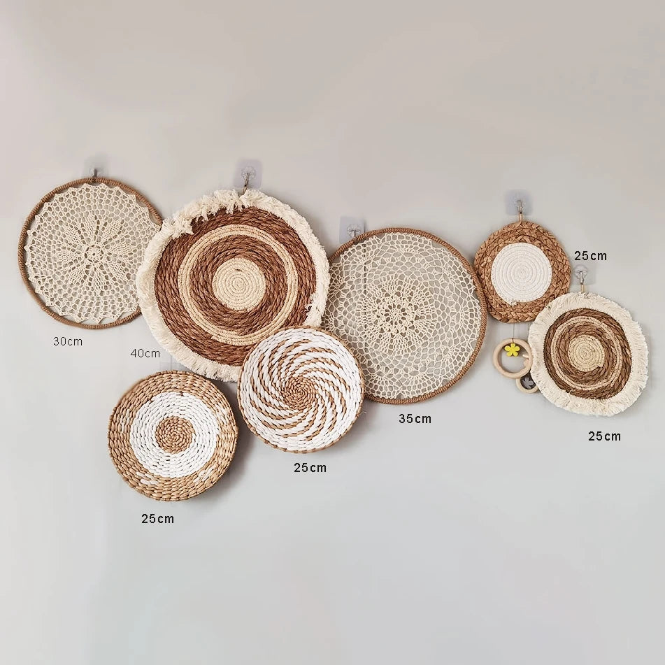Rattan Wall Decor – Boho Straw Wall Basket Hanging Sets Brownstick