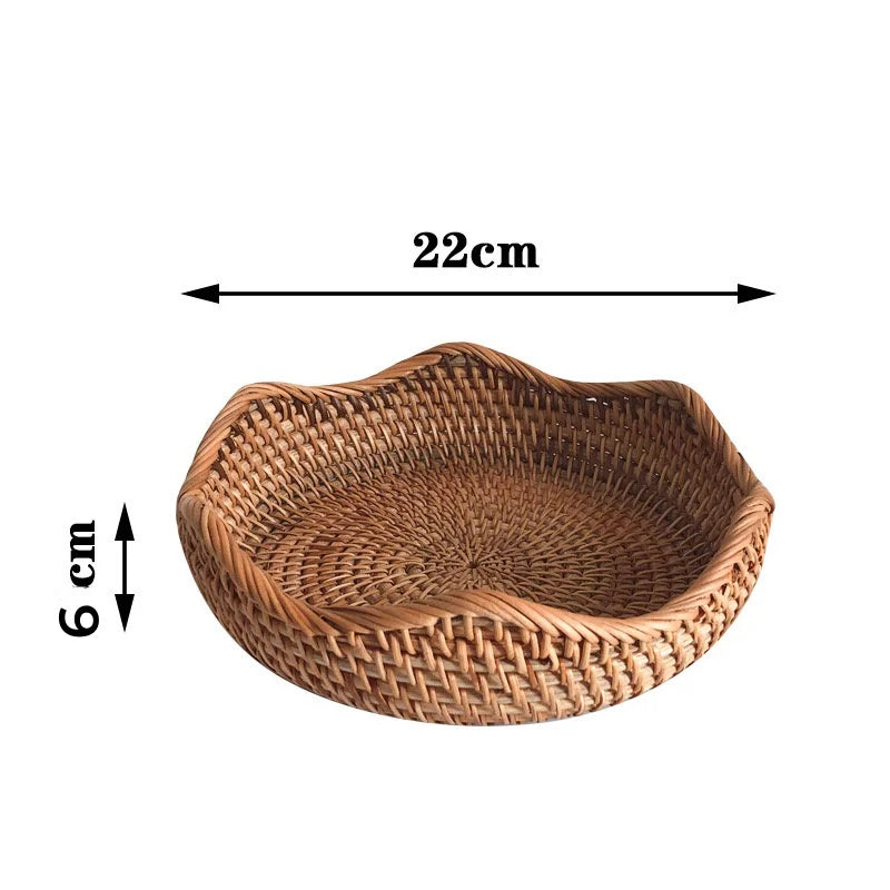 Round Rattan Woven Basket – Rustic Fruit & Bread Organizer Brownstick