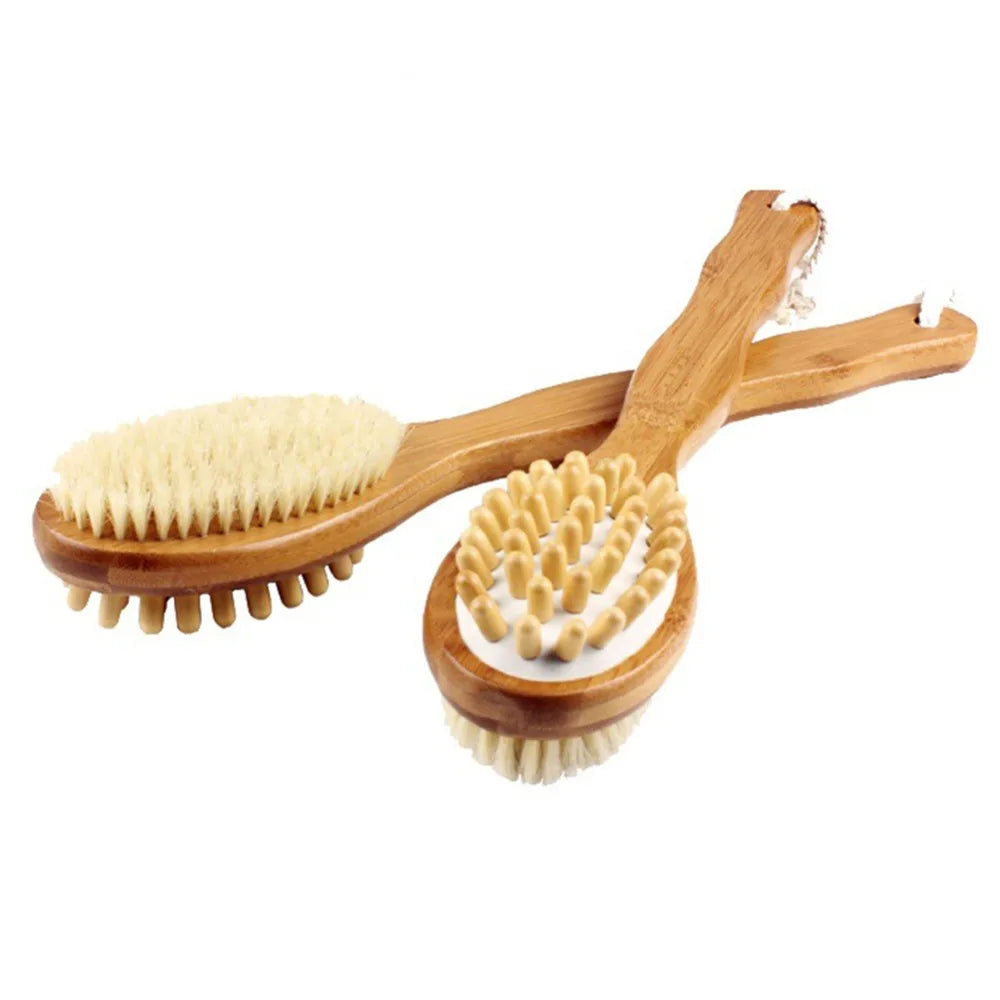 Bamboo  Long Handle Body Brush with Natural Bristles Brownstick
