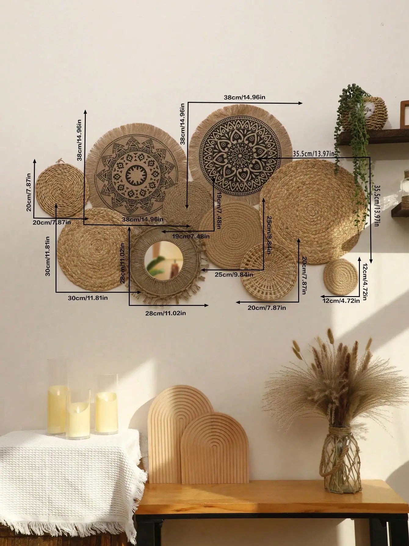 10-Piece Boho Wall Basket Set – Handmade Wicker & Seagrass Decor Brownstick