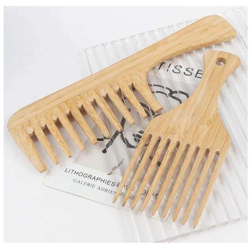 Natural Bamboo Wooden Hair Combs – Anti-Static Styling Brownstick