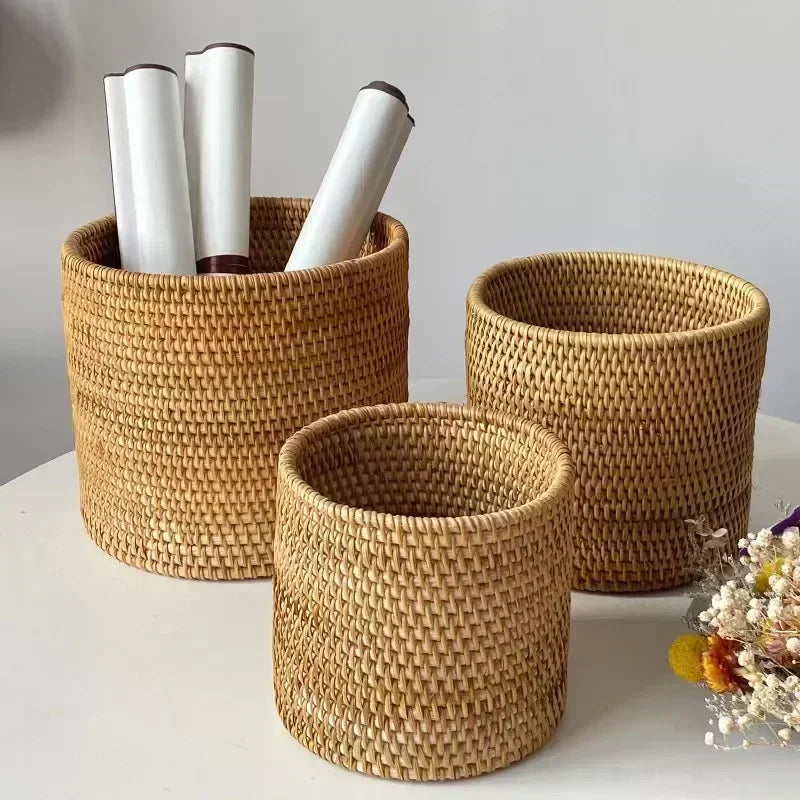 Handwoven Rattan Round Basket – Storage & Bread Organizer Brownstick