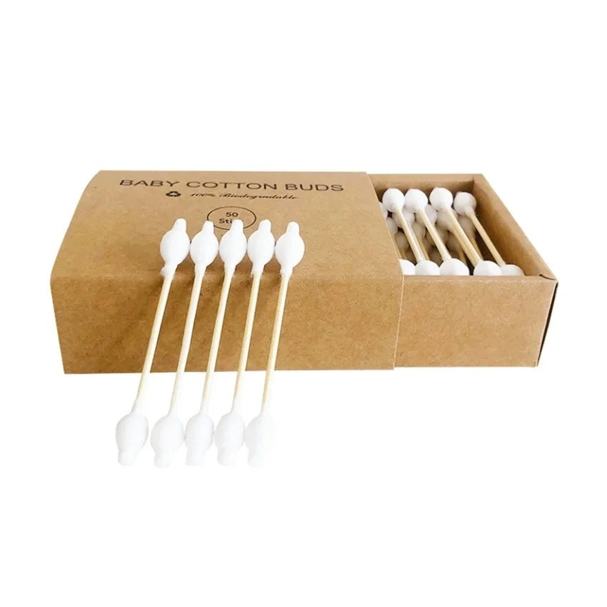 50 Pcs Bamboo Cotton Buds – Eco Double-Head Swabs Brownstick