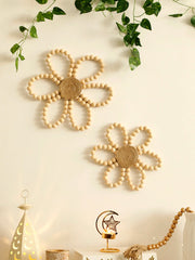 Wooden Daisy Flower Wall Hanging – Boho Beaded Home Decor Brownstick