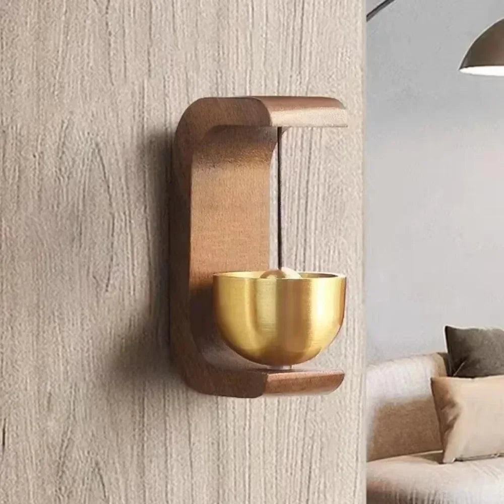 Magnetic Wooden Doorbell with Brass Wind Chimes – Set of 2 Brownstick