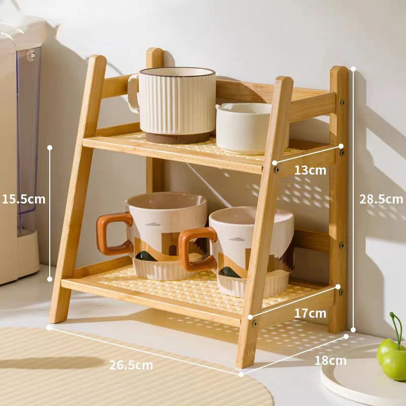 2-Layer Bamboo Organizer Shelf – Spice, Bathroom & Counter Rack Brownstick
