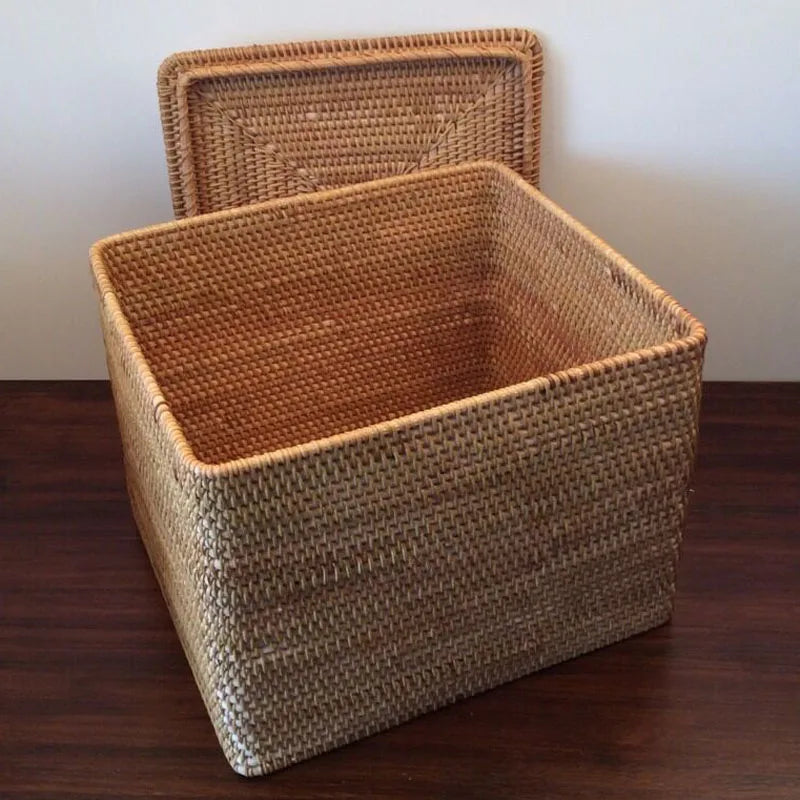 Handwoven Rattan Laundry Basket with Cover – Large Storage Brownstick