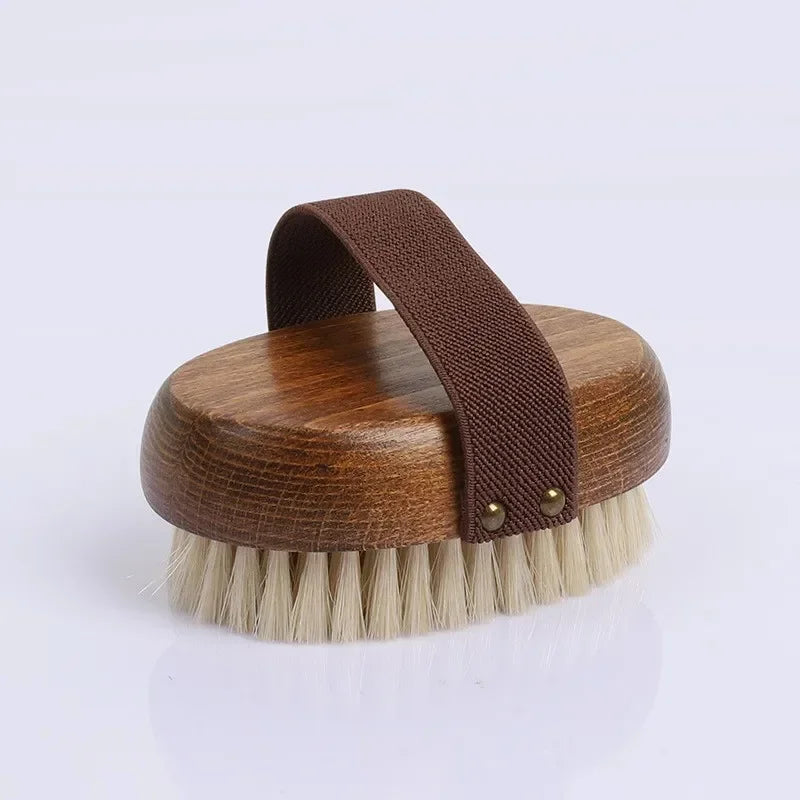 Ebony Wood Body Massage Brush – Natural Bristle Dry Skin Brush