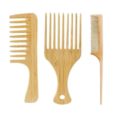Natural Bamboo Wooden Hair Combs – Anti-Static Styling Brownstick