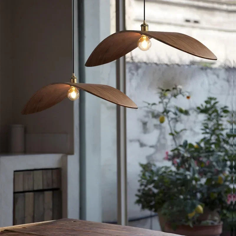 Wabi Sabi Walnut Pendant Lamp – Japanese Zen Chandelier Brownstick