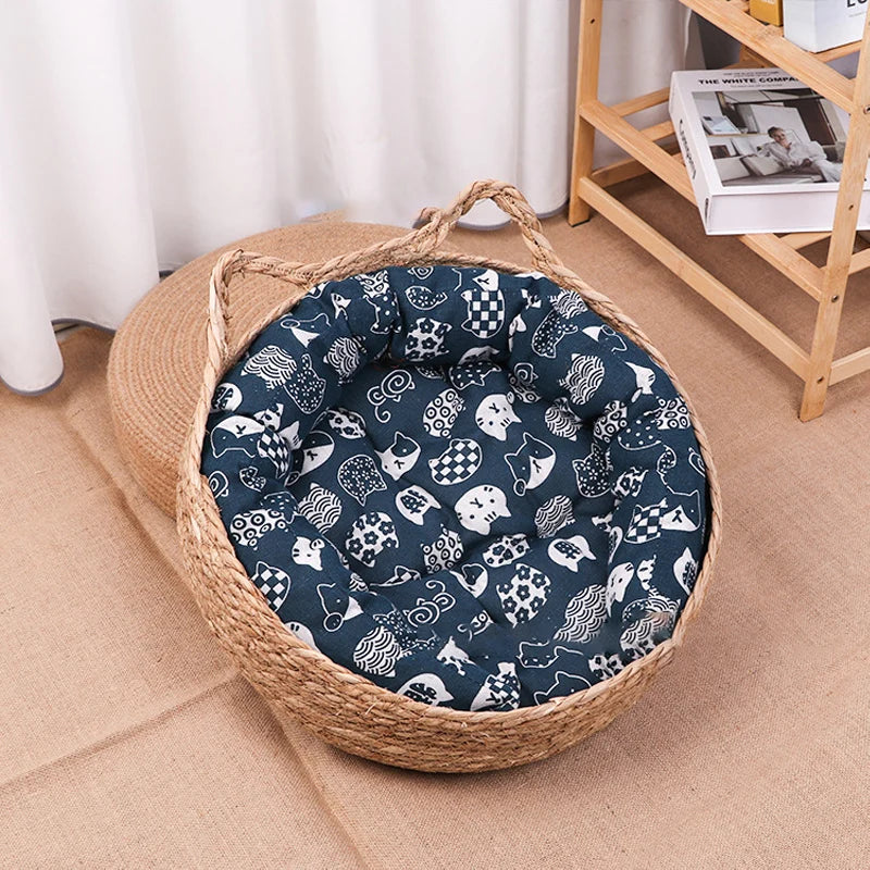 Washable Rattan Cat Bed with Scratcher & Cushion – Pet House Brownstick