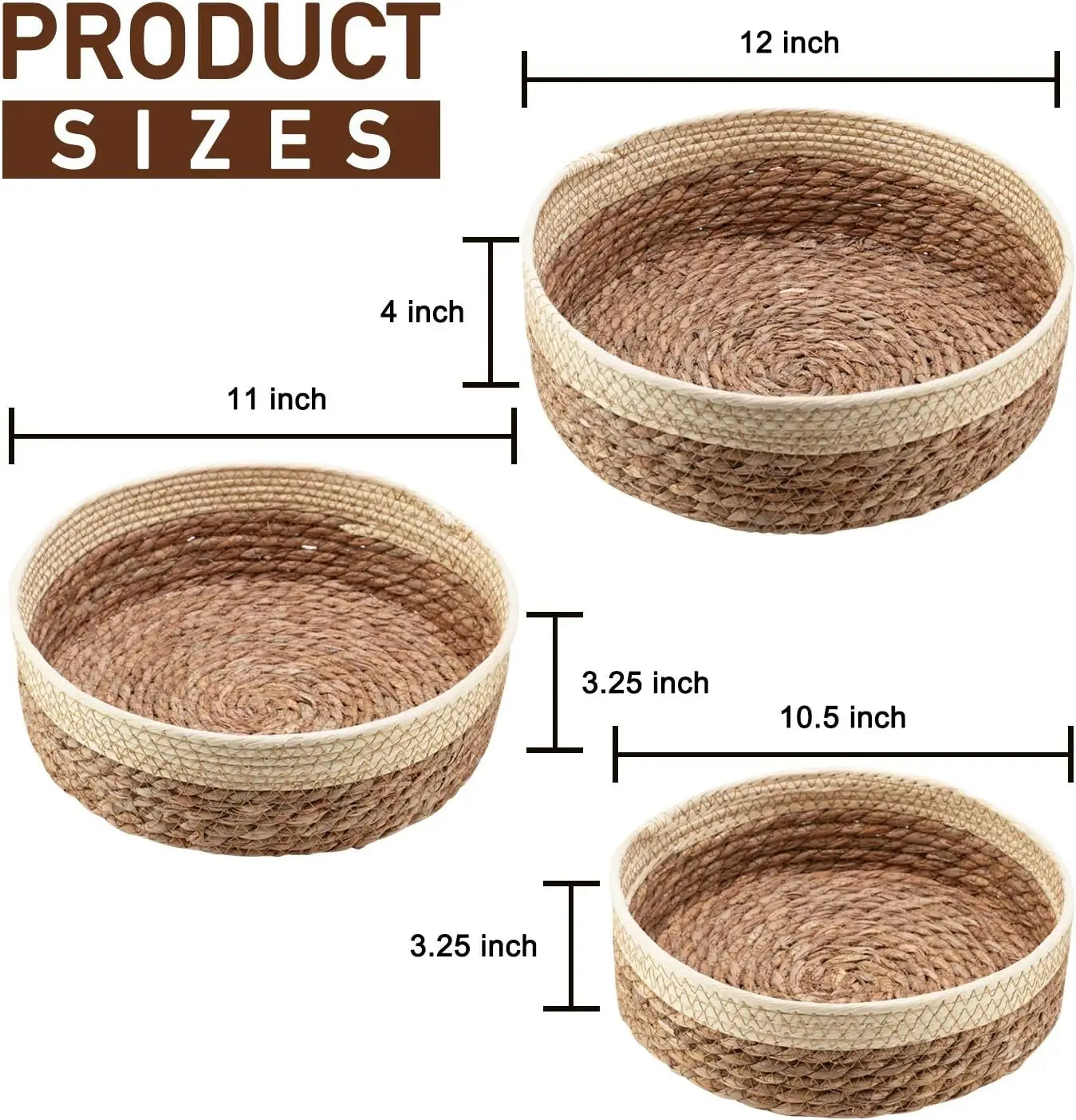 Set of 3 Woven Cattail Baskets Brownstick