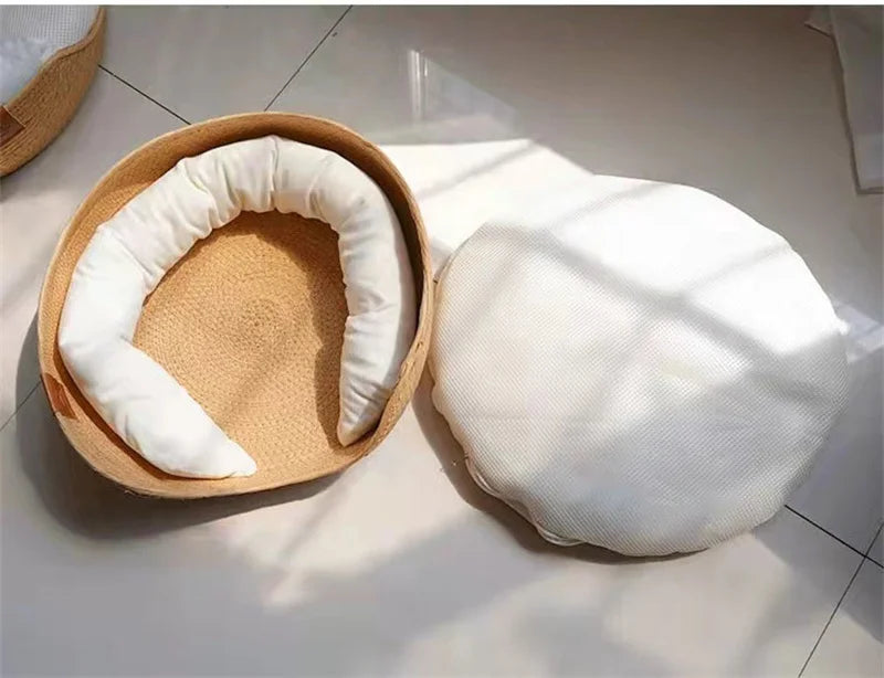 Hand-Woven Natural Cozy, Eco-Friendly  Cat Bed Brownstick