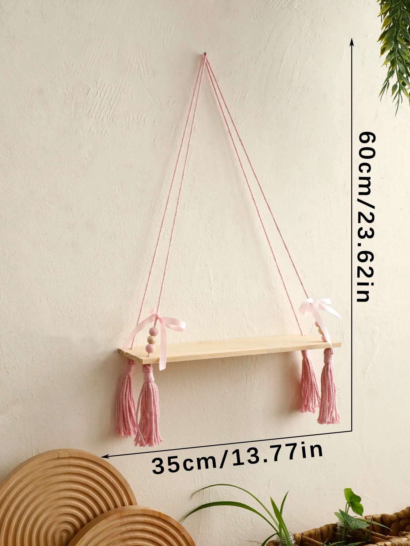 Pink Bow Wooden Wall Shelf Brownstick
