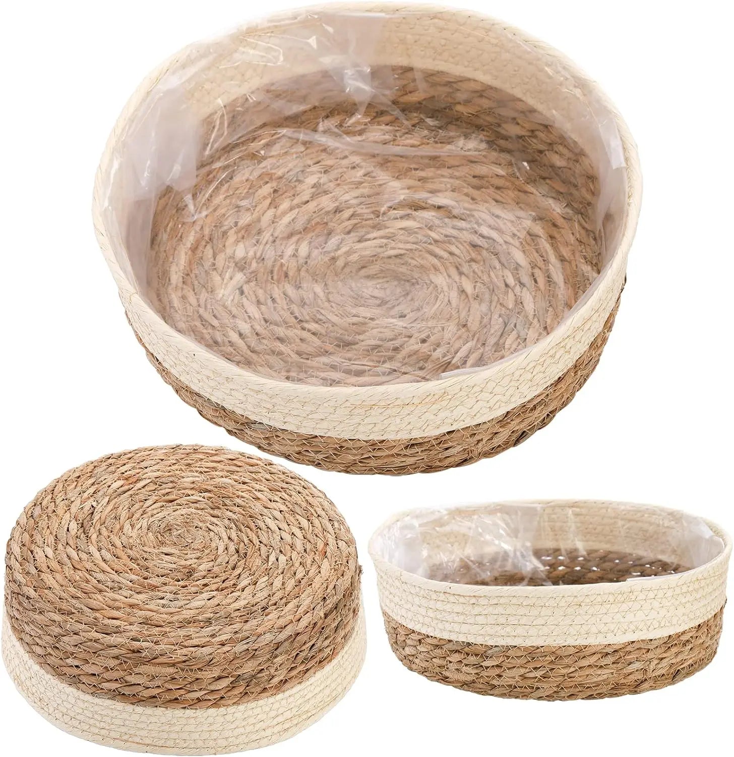 Set of 3 Woven Cattail Baskets Brownstick