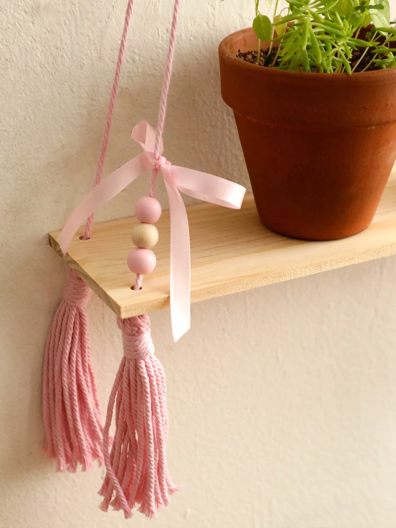 Pink Bow Wooden Wall Shelf Brownstick