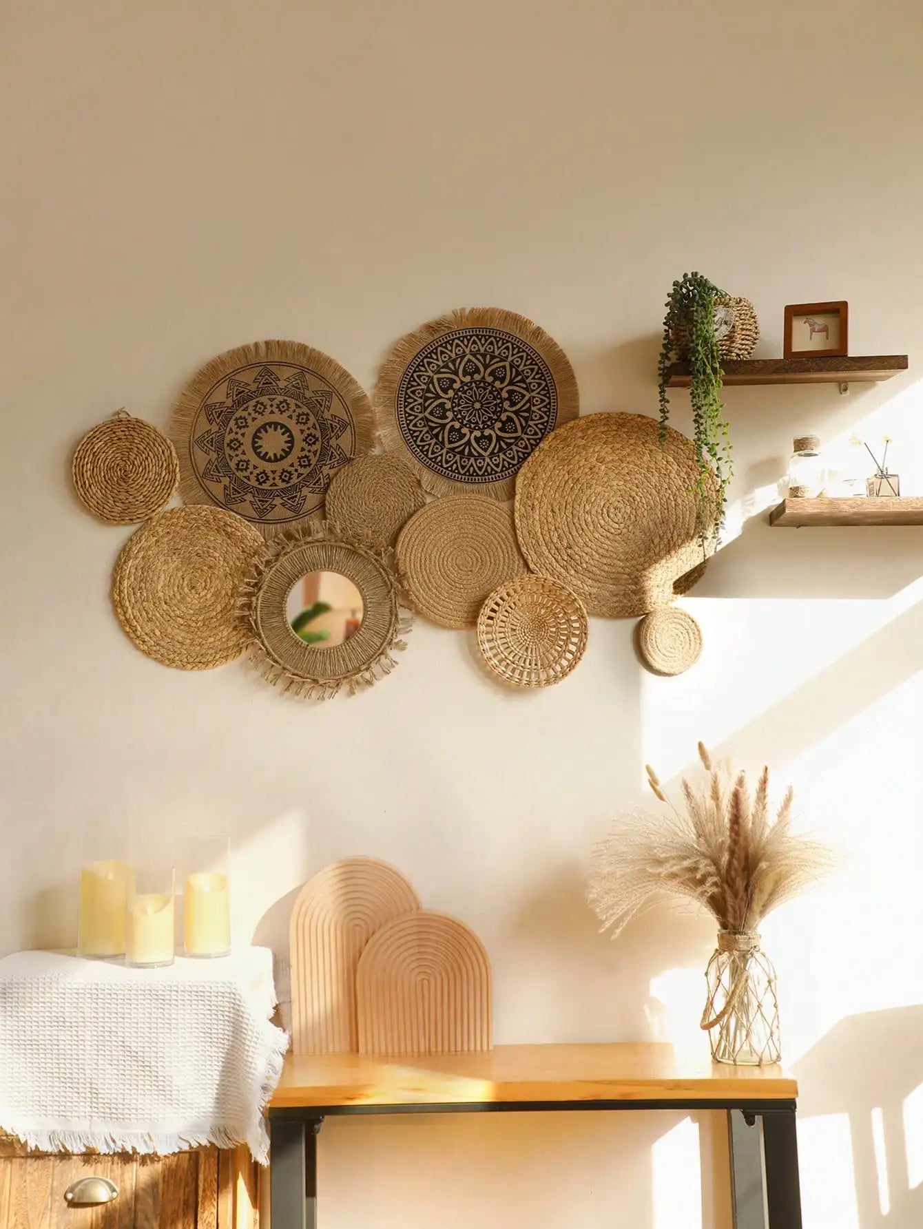 10-Piece Boho Wall Basket Set – Handmade Wicker & Seagrass Decor Brownstick