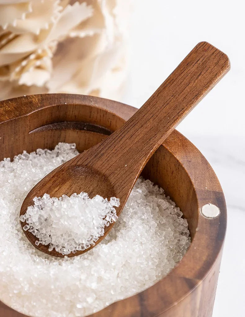 Acacia Wood Spice Box with Rotating Lid – Salt & Pepper Cellar Brownstick