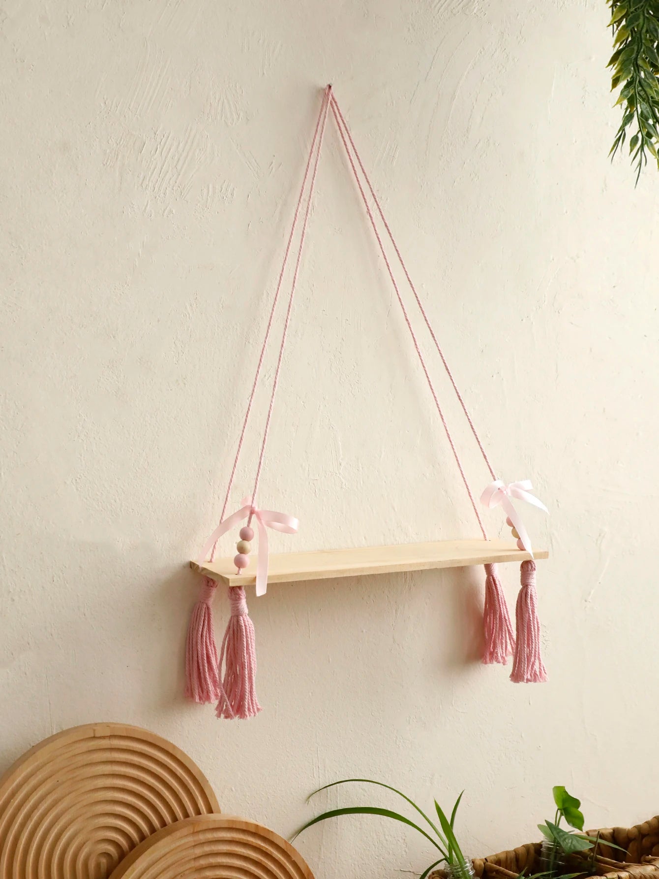 Pink Bow Wooden Wall Shelf Brownstick