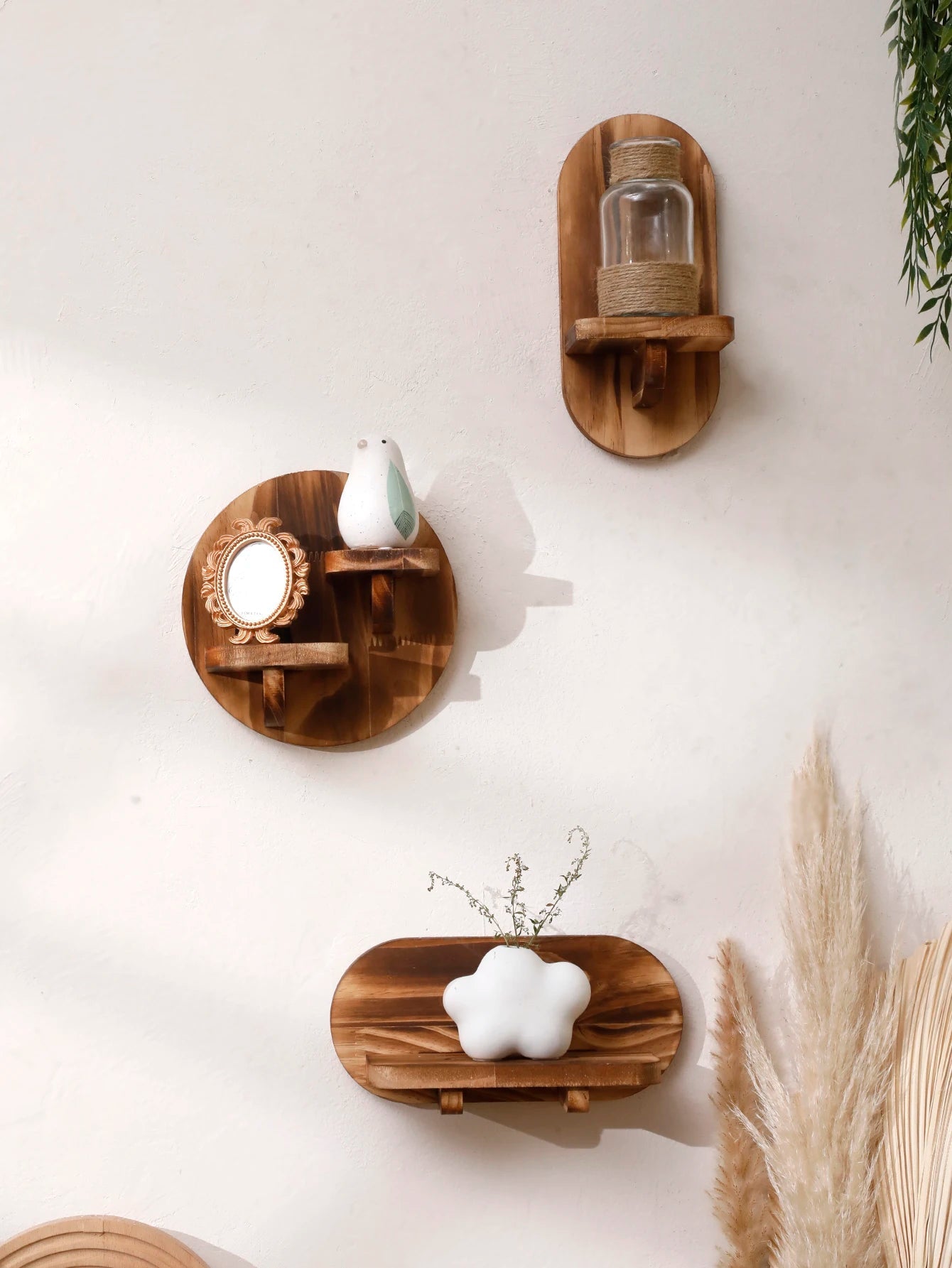 Oval Wooden Wall Shelf Brownstick