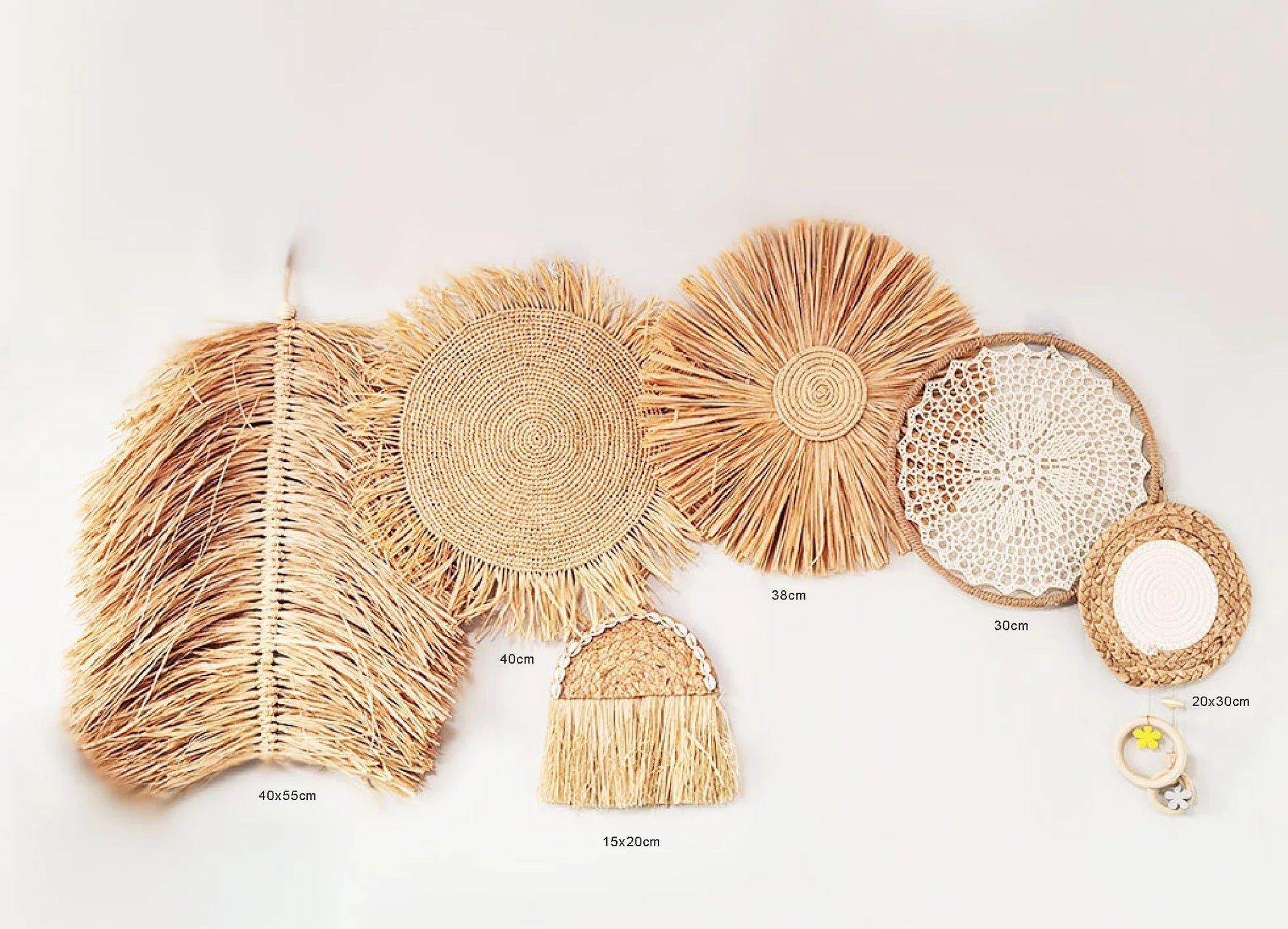 Rattan Wall Decor – Boho Straw Wall Basket Hanging Sets Brownstick